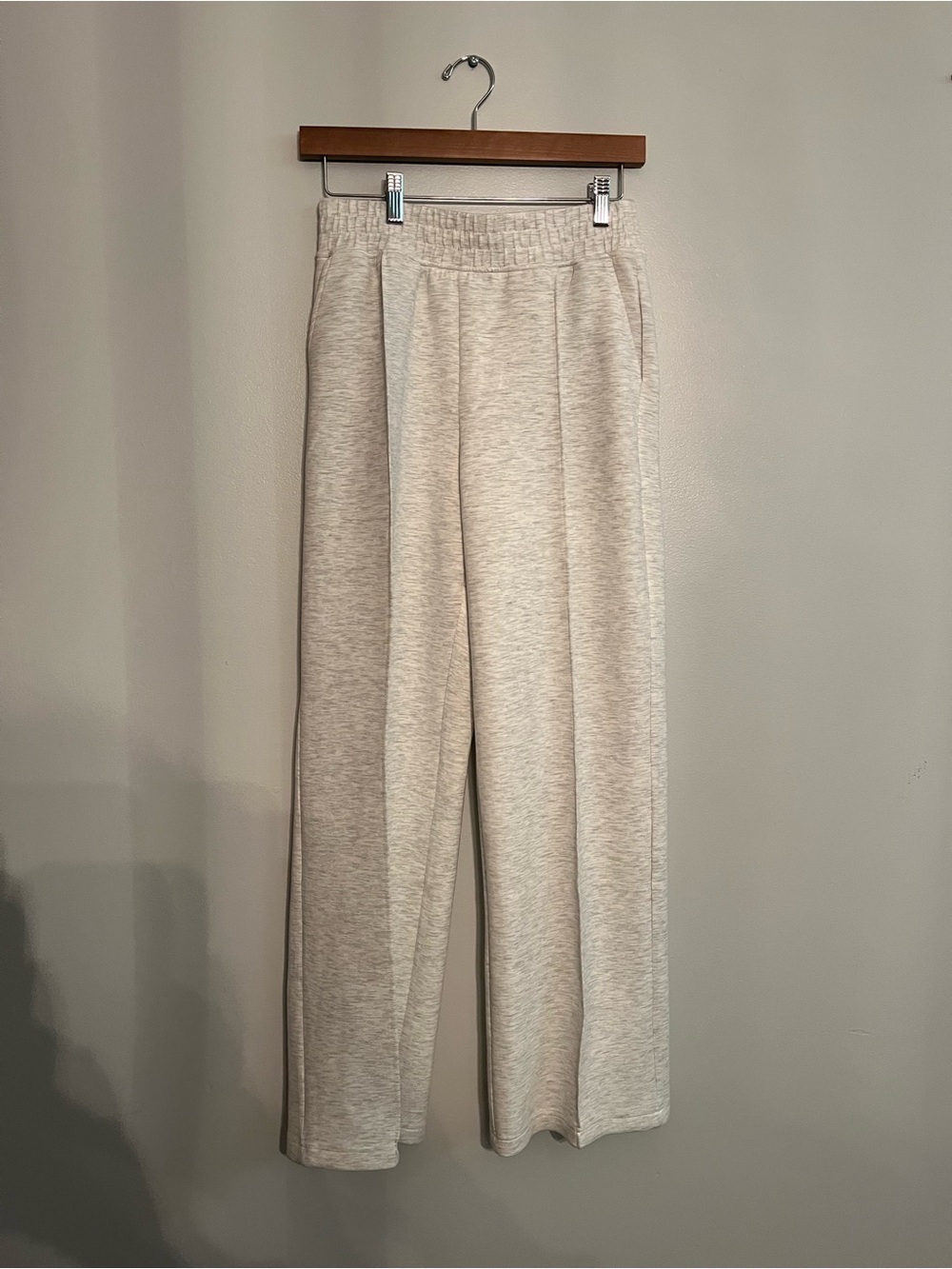Wide-Leg Knit Pull-On Pants - heather white